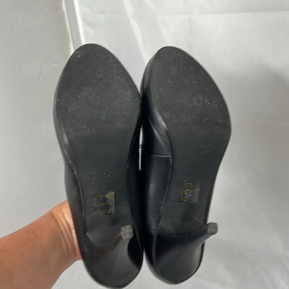 ALDO Black Genuine Leather Platform Pumps Shoes Heels Round Toe 8.5 - Picture 8 of 14